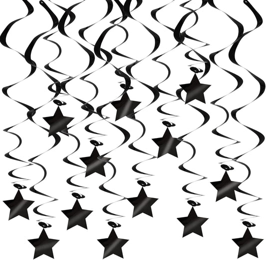 BEISHIDA Black Stars Hanging Swirls Bachelorette Graduation Hanging Ornament Decorations for Birthday Party Supplies Congrats Grade 2025 Graduation Decorations,Pack of 15
