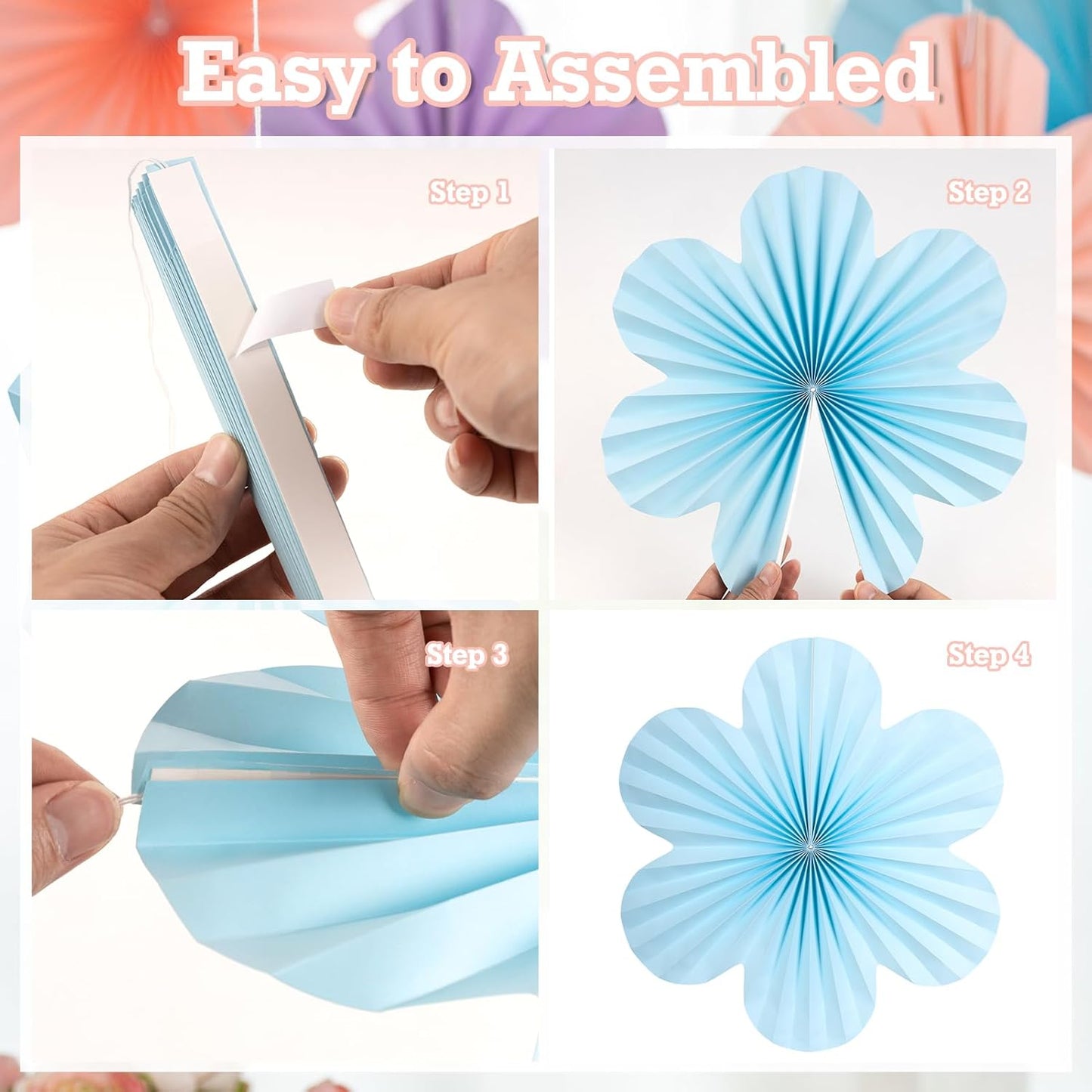 SUNBEAUTY 9 PCS Pastel Paper Flowers Decorations for Wall Paper Fans Classroom Decoration Paper Floral Backdrop Decor Paper Fans Decoration