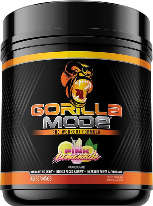 Gorilla Mind Pre Workout - Massive Pumps Laser Focus Energy Power - L-Citrulline, Creatine, L-Tyrosine, Betaine, Hydroprime, Alpha-GPC, 400mg Caffeine, Huperzine A - 784g (Pink Lemonade)