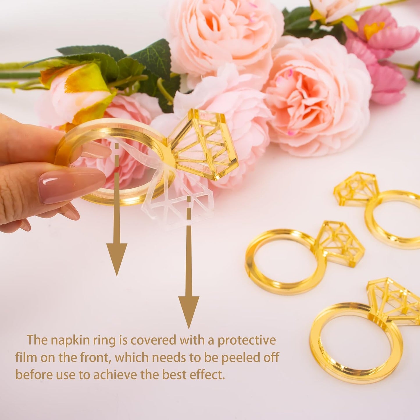 Edussy Gold Napkin Rings Set of 12,Acrylic Mirror Diamond Napkin Ring Holders for Wedding Centerpiece Table Decorations, Bridal Brunch,Family Dinner, Bridal Shower or Anniversary Decor