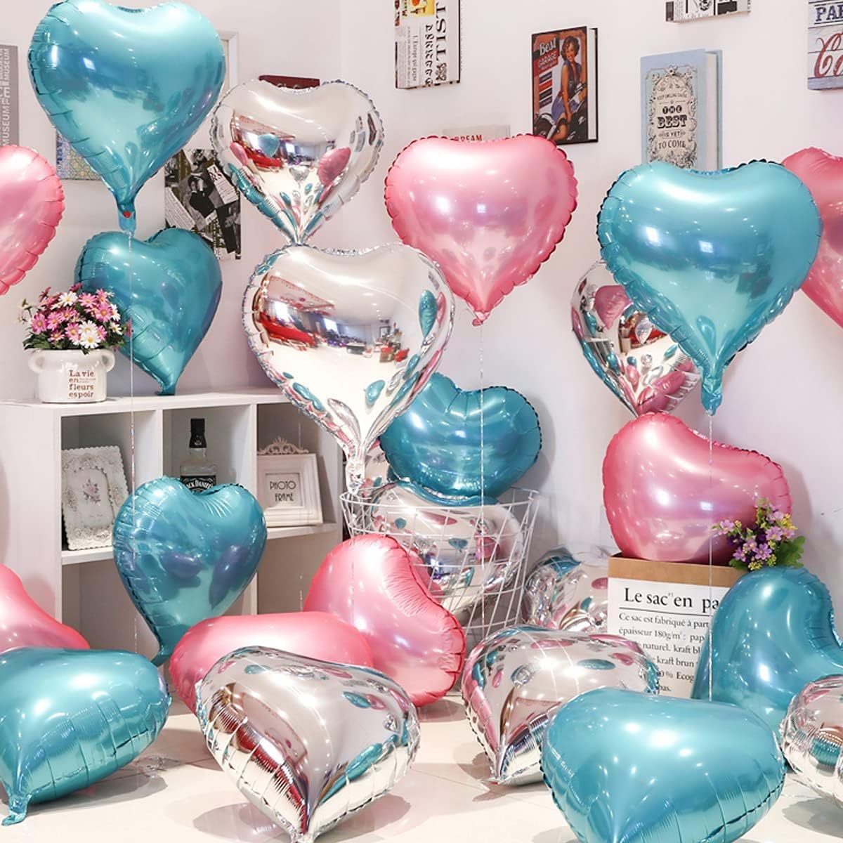 Pink Heart Shaped balloons Pack of 12,18 Inch Love Valentine Balloons Blue Heart Romantic Balloons For Valentines Day Propose Marriage Wedding Bridal Shower Engagement Party Decorations