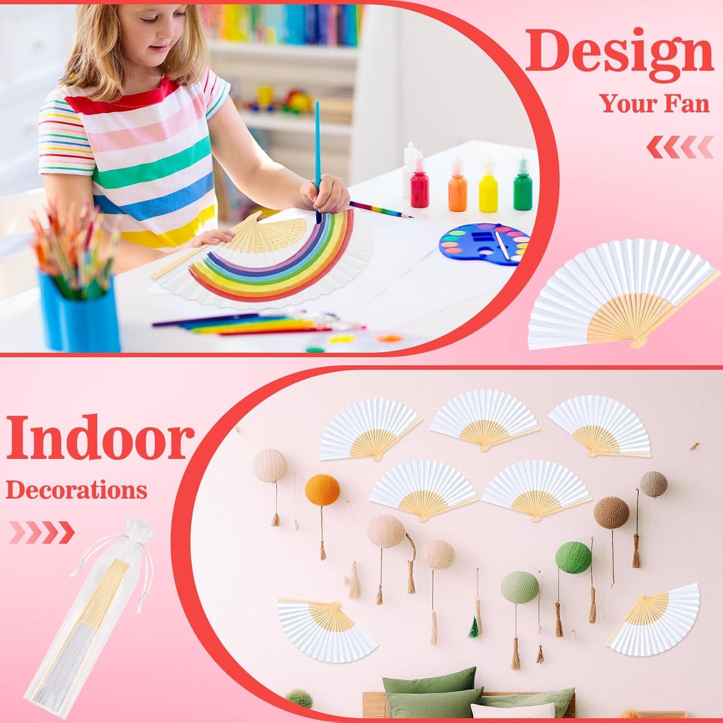 NEBURORA 12Pcs White Handheld Paper Fans 8.3 Inch Hand Held Bamboo Fans Foldable for Wedding Decoration Outdoor Party Favors DIY Decoration Dancing Photography Props