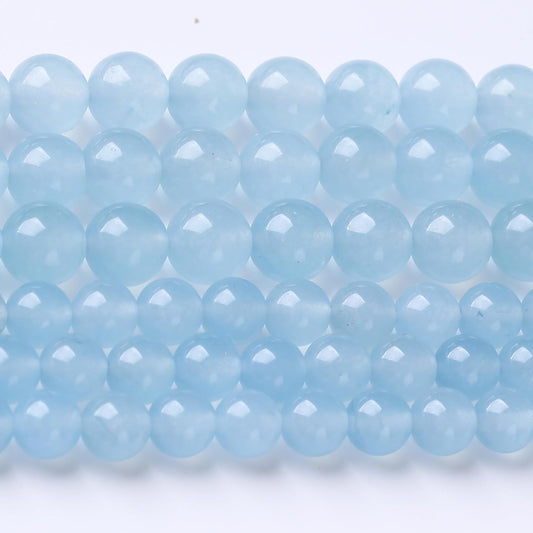 Ice Blue Chalcedony Stone Beads Gemstone Round Crystal Energy Jade Beads Stone Beads for Jewelry Making DIY Bracelet Necklace Jewelry Making 1 Strand 15.5inch 60PCS 6MM