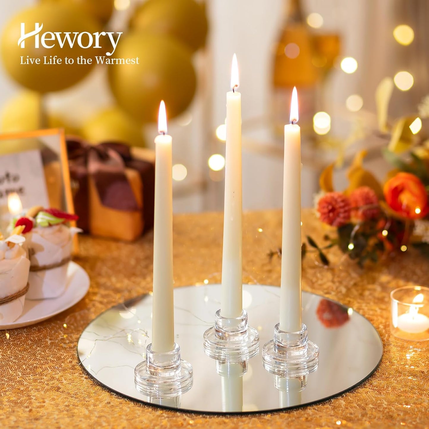 Hewory Glass Taper Candle Holders: 10 PCS Candlestick Holders Clear Short Tapered Candle Holder Set - Candle Stick Holder Decor for Table Centerpiece Wedding Party Advent Christmas Home Decorations