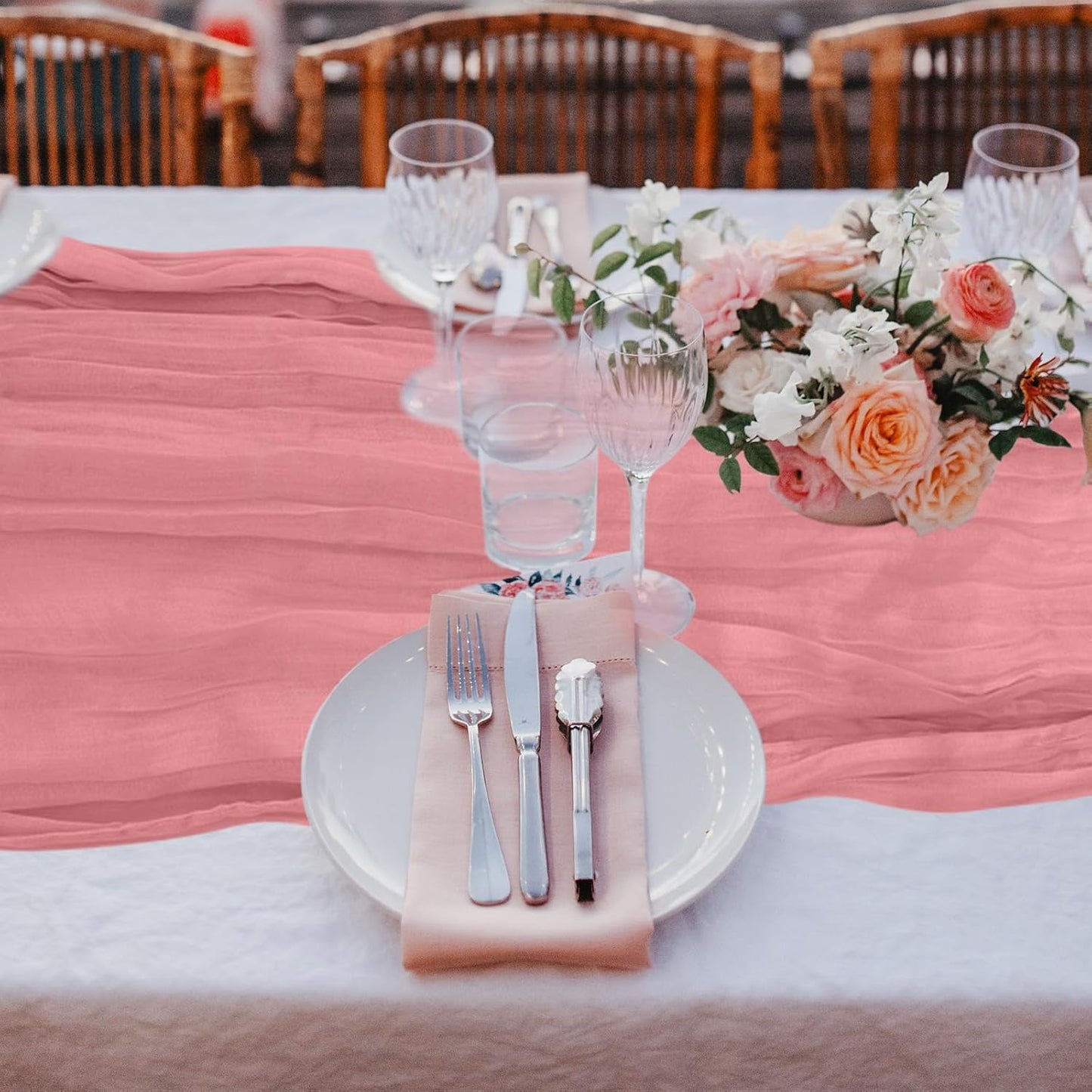 1 Pack Cheesecloth Table Runner 10Ft Christmas Gauze Boho Table Runners for Wedding Decor Bridal Shower Decorations Baby Shower Party(35" x 120")