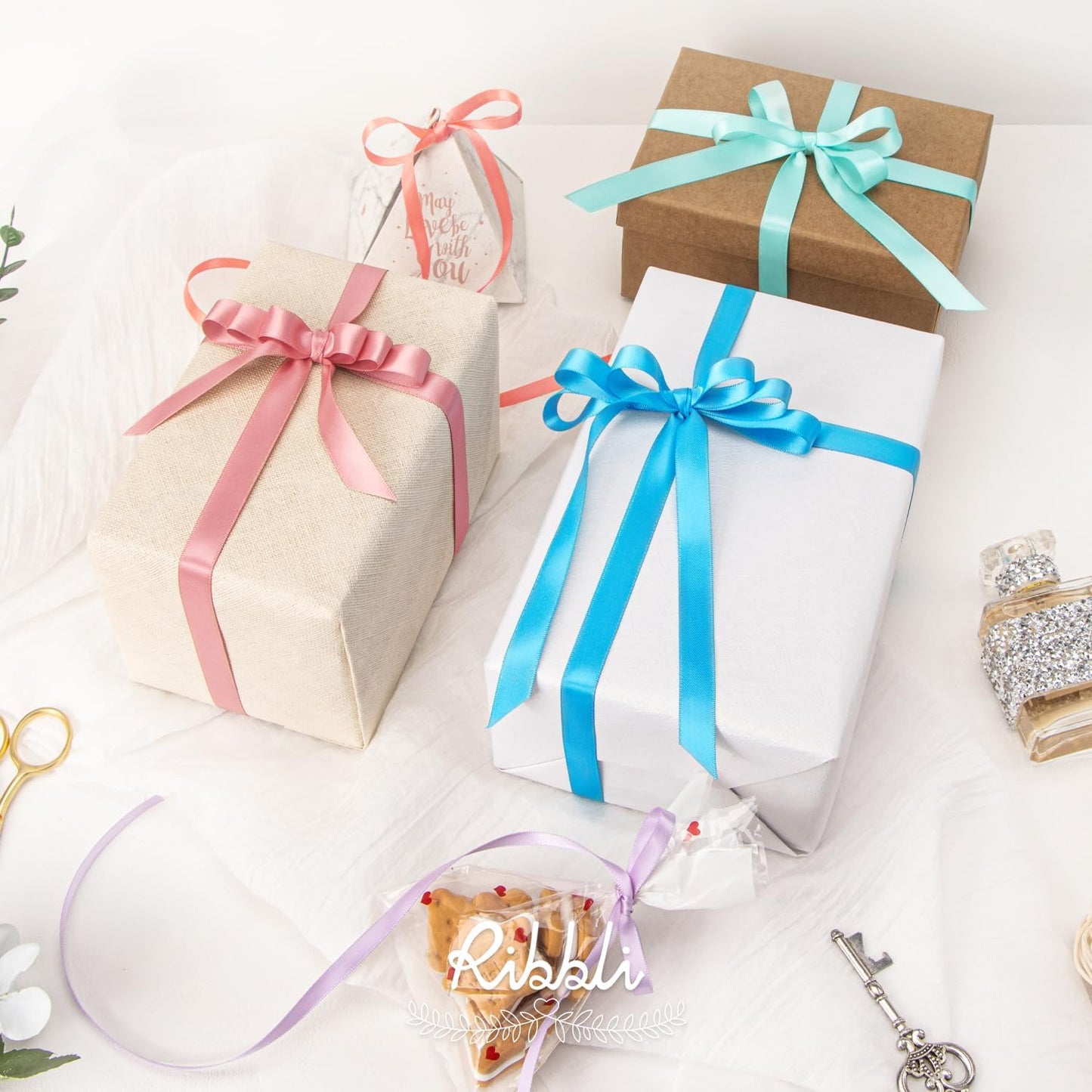 Ribbli Rose Gold Double Faced Satin Ribbon,1/2 Inch x Continuous 25 Yards,Use for Craft Bows Bouquet, Gift Wrapping, Wedding Decoration, Floral Arrangement