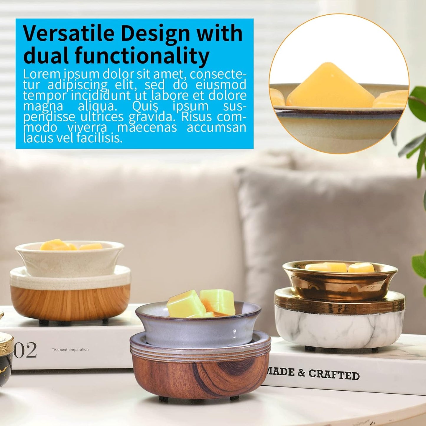 mocosa Ceramic Wax Melt Warmer 3-in-1 Candle Wax Warmer for Scented Wax Melter Electric Fragrance Wax Burner Gifts for mom Grandma Women