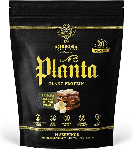 Ambrosia Planta - Premium Organic Plant-Based Protein | Vegan & Keto Friendly | Gourmet Flavors with No Bloating or Stomach Upset | No Added Sugar | 14 Servings | (Banana Maple)