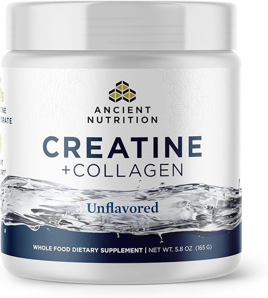 Ancient Nutrition Creatine + Collagen – Muscle Strength, Lean Body Mass, Joint Comfort & Cognitive Support – Includes 5g Creatine Monohydrate for Women, 30 Servings