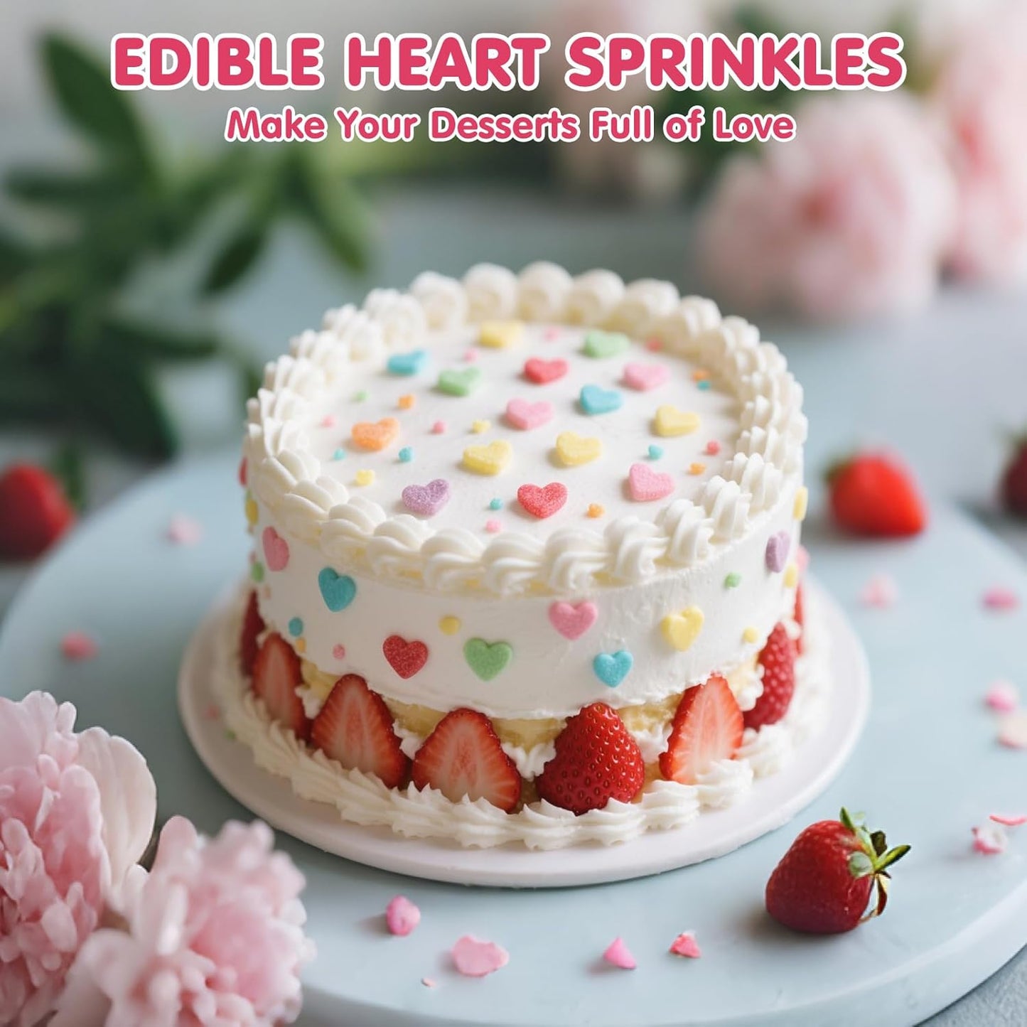 Edible Confetti Sprinkles,Colorful Heart-Shape Cake Decoration for Desserts,Rainbow Press Candy,Pastel Sprinkles for Cake Baking,Perfect For Birthday Party,Festival Baking Supplies,100g/3.53oz