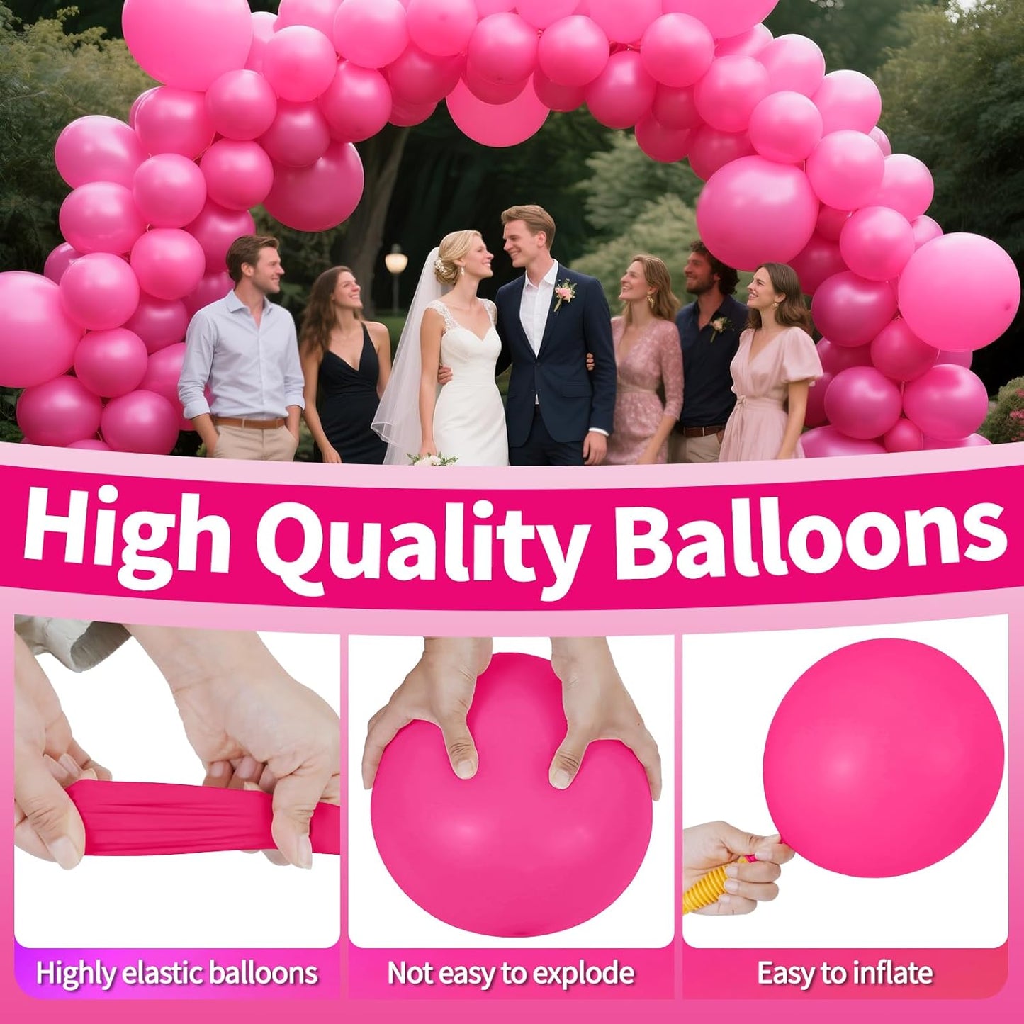 KAWKALSH Hot Pink Balloon 12 Inch, 110pcs Latex Party Balloons Helium Bright Color for Birthday Baby Shower Wedding Party Supplies Arch Garland Decoration