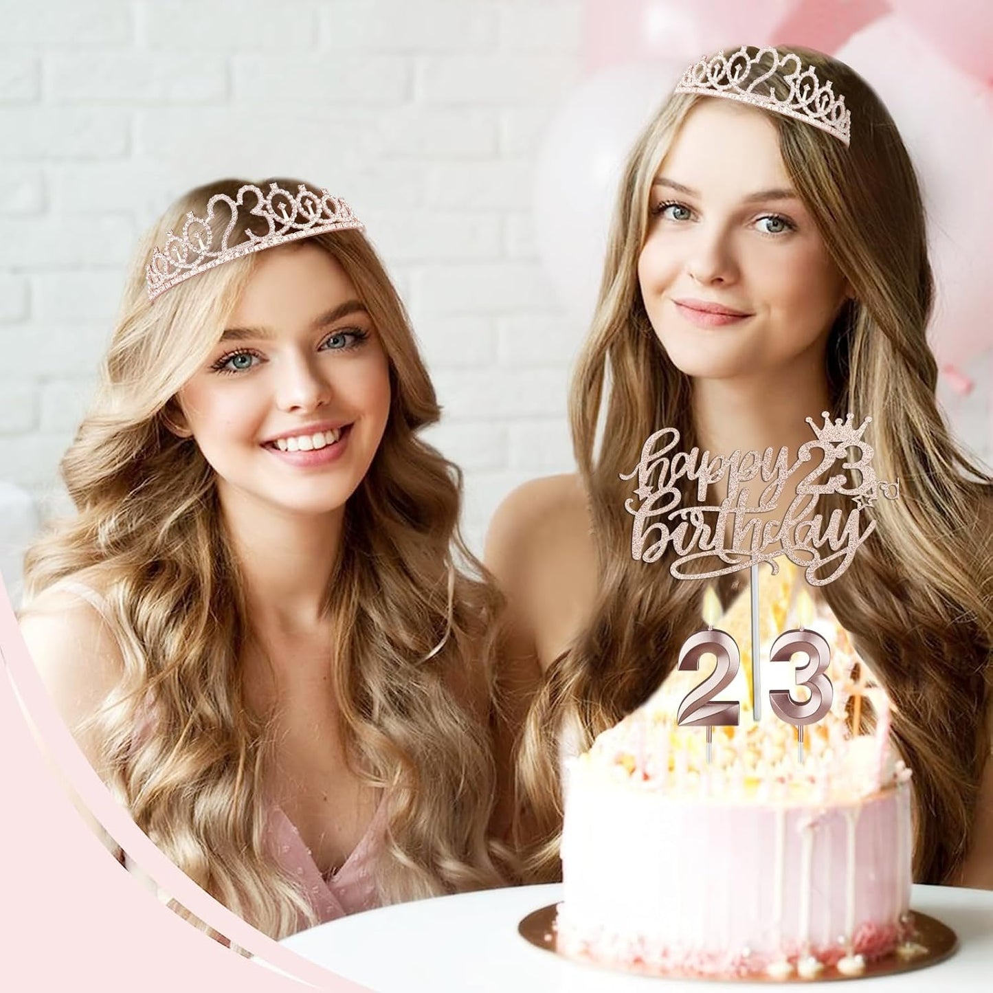 23 Birthday Decorations for Women Including Sash and Tiara, Cake Topper and Candles, 23rd Birthday Gifts for Women, Rose Gold Party Decor Supplies