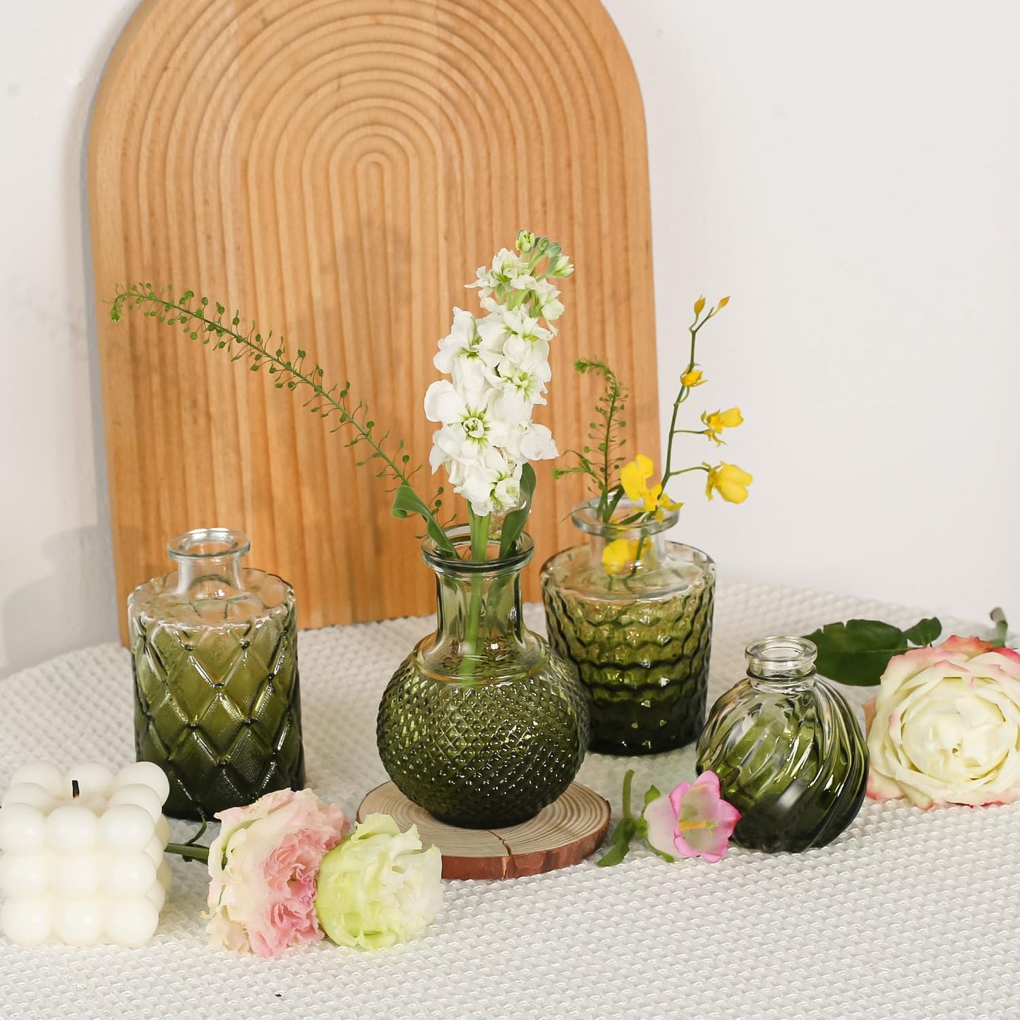 Mini Bud Vases As Wedding Centerpieces for Tables,Clear Bud Vases for Flowers,Small Flower Vases Suitable for Birthday Party,Anniversary,Wedding Reception,Baby Shower (Dark Green, 12PCS)