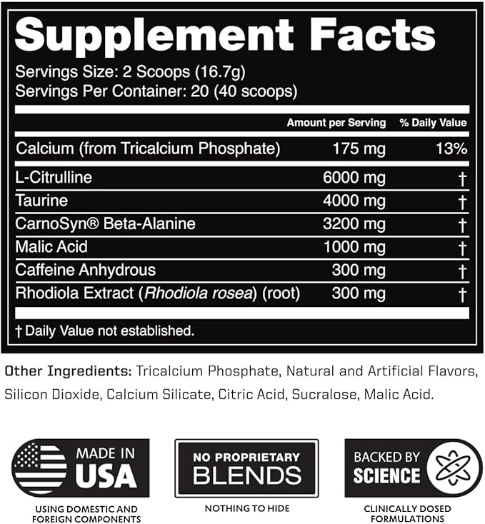 Outwork Nutrition Pre Workout Powder for Men & Women - Pre-Workout Supplements Without Creatine, Nootropic Preworkout with Citrulline Malate Beta Alanine Taurine Rhodiola Caffeine(Strawberry Lemonade)