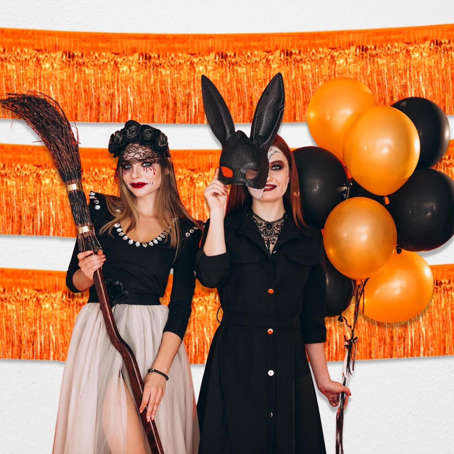 6 Pack 10 Feet Orange Foil Fringe Garland Metallic Tinsel Streamers Banner Wall Hanging Curtain Backdrop for Parade Floats, Birthday, Graduate, Mother's Day, Wedding Party Decoration