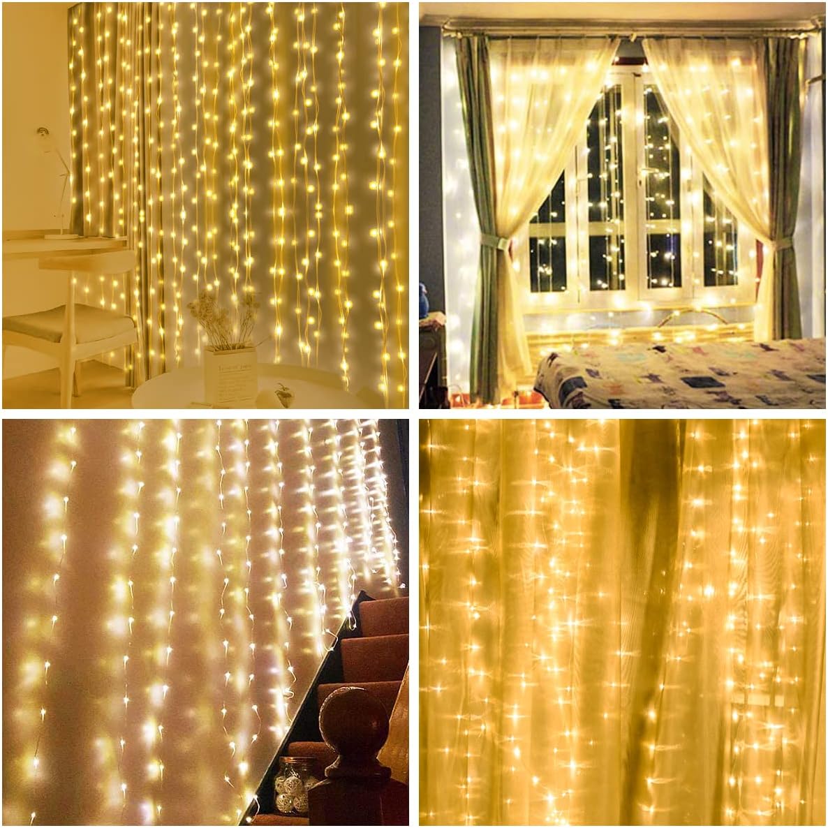 AOMIG Fairy Curtain Lights,300 LED Warm White Window Curtain String Light,8 Modes 9.8×9.8Ft Waterproof Curtain String Light USB&Battery Powered with Remote Contro,String Lights for Indoor,Outdoor
