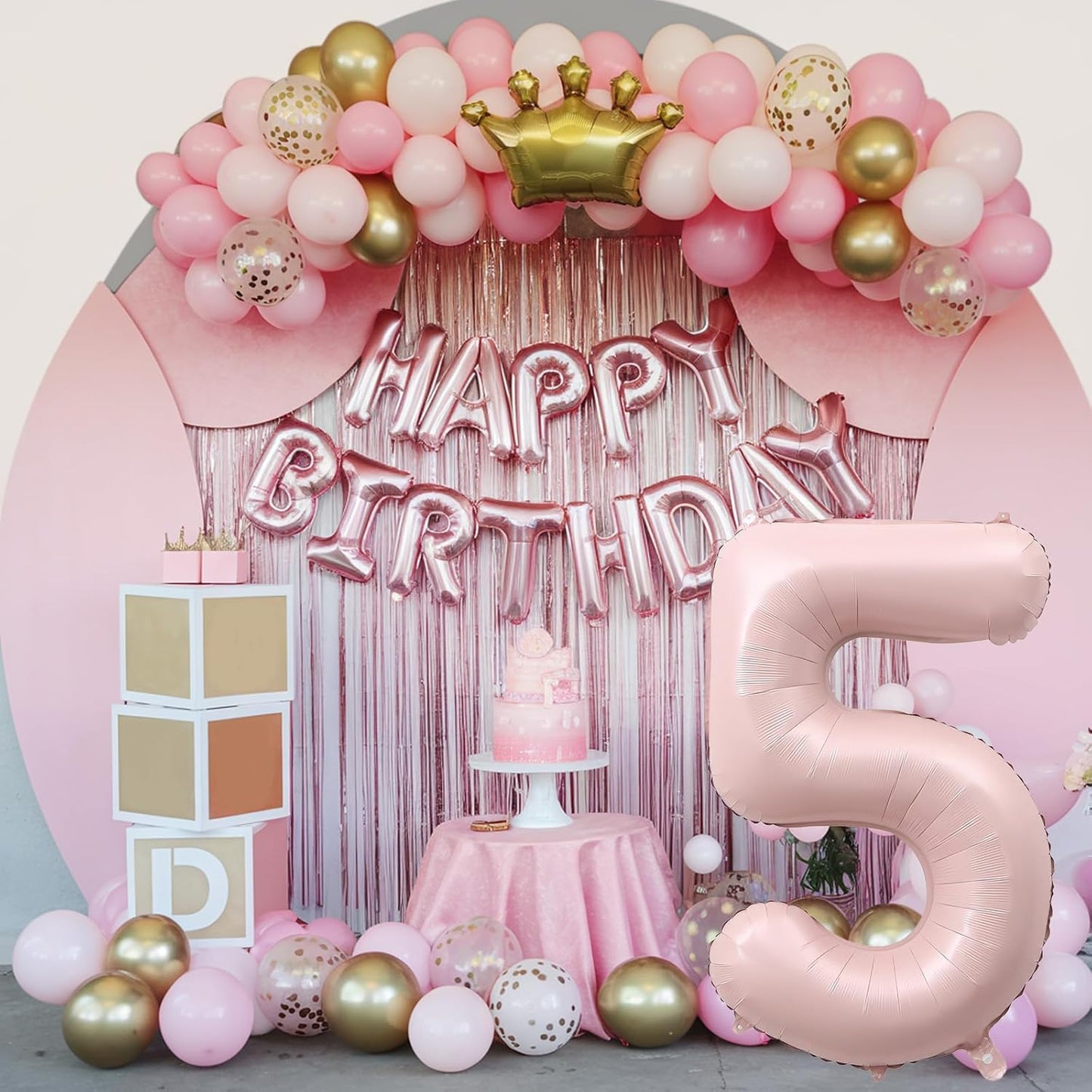 Light Pink Number Balloon 5, 40 Inch Large Self Inflating 5 Foil Number Balloons 0-9, Blush Pastel Pink Digital 5 Helium Balloon for Girls Women 5th Birthday Party Graduation Anniversary Decorations