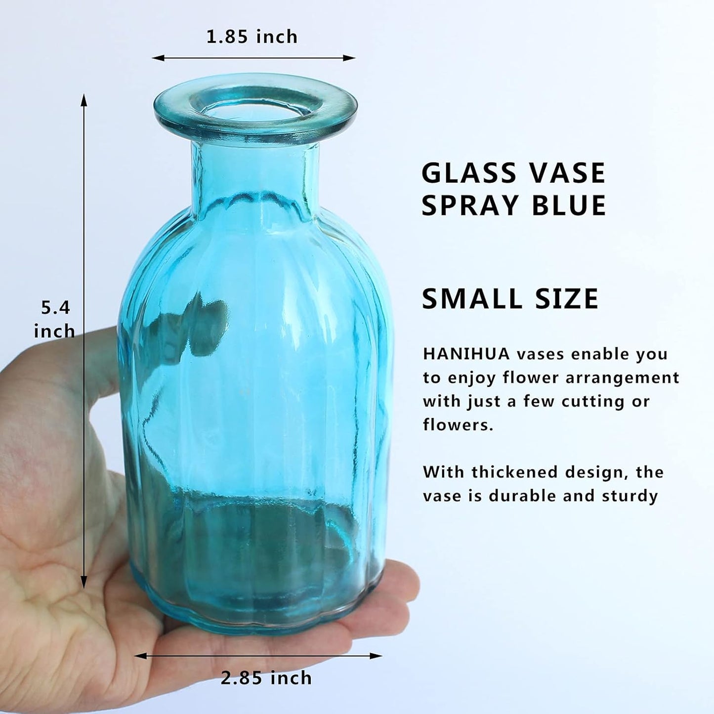 6 Sets Glass Bud Vase Small Vases for Flowers, Blue Vase Set for Centerpieces Home Decorative Mini Bud Vases in Bulk, Round Vintage Glass Bottles,2.85"X 5.4"