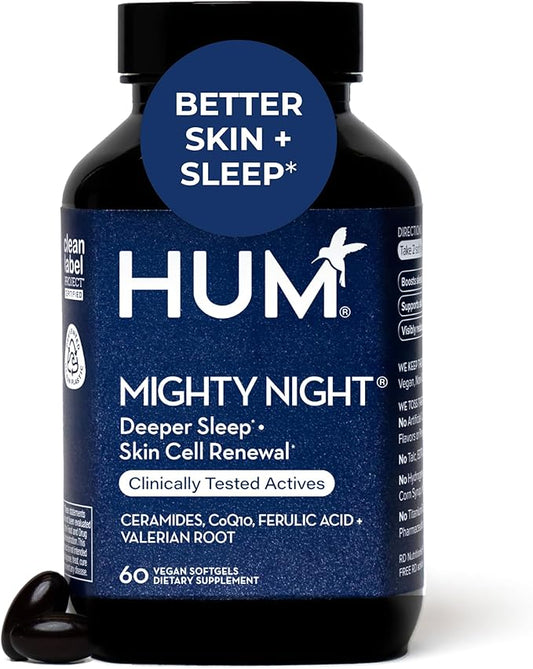 HUM Mighty Night - Nighttime Supplement for Skin + CoQ10 & Ferulic Acid to Promote Skin Cell Turnover - Overnight Beauty Vitamins for Women (60-Count)
