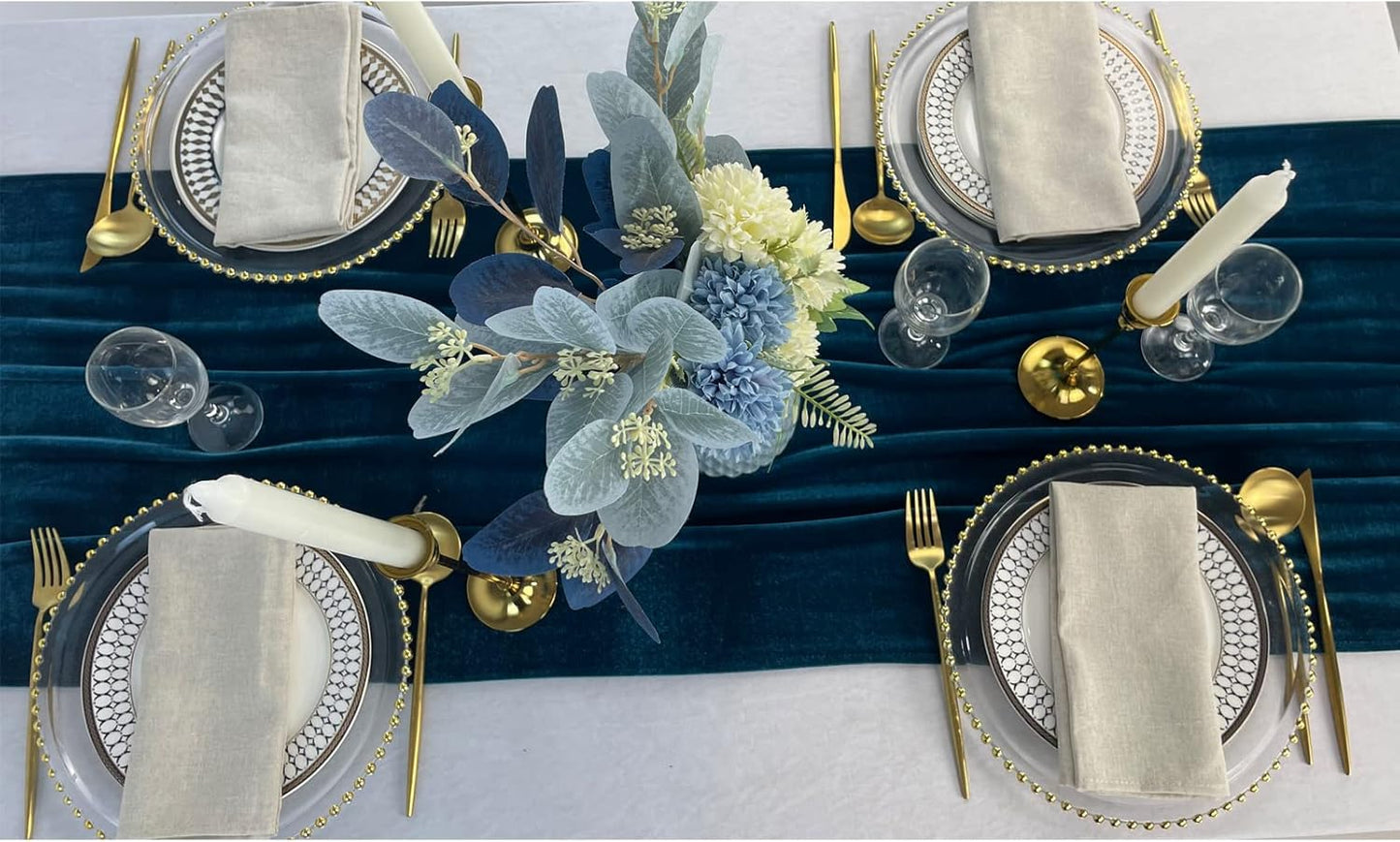 Velvet Table Runner, 10ft Luxurious Wedding Reception Decorations Soft Velvet Fabric Table Linen Overlay for Party (20 x 120 inch, Teal Blue)