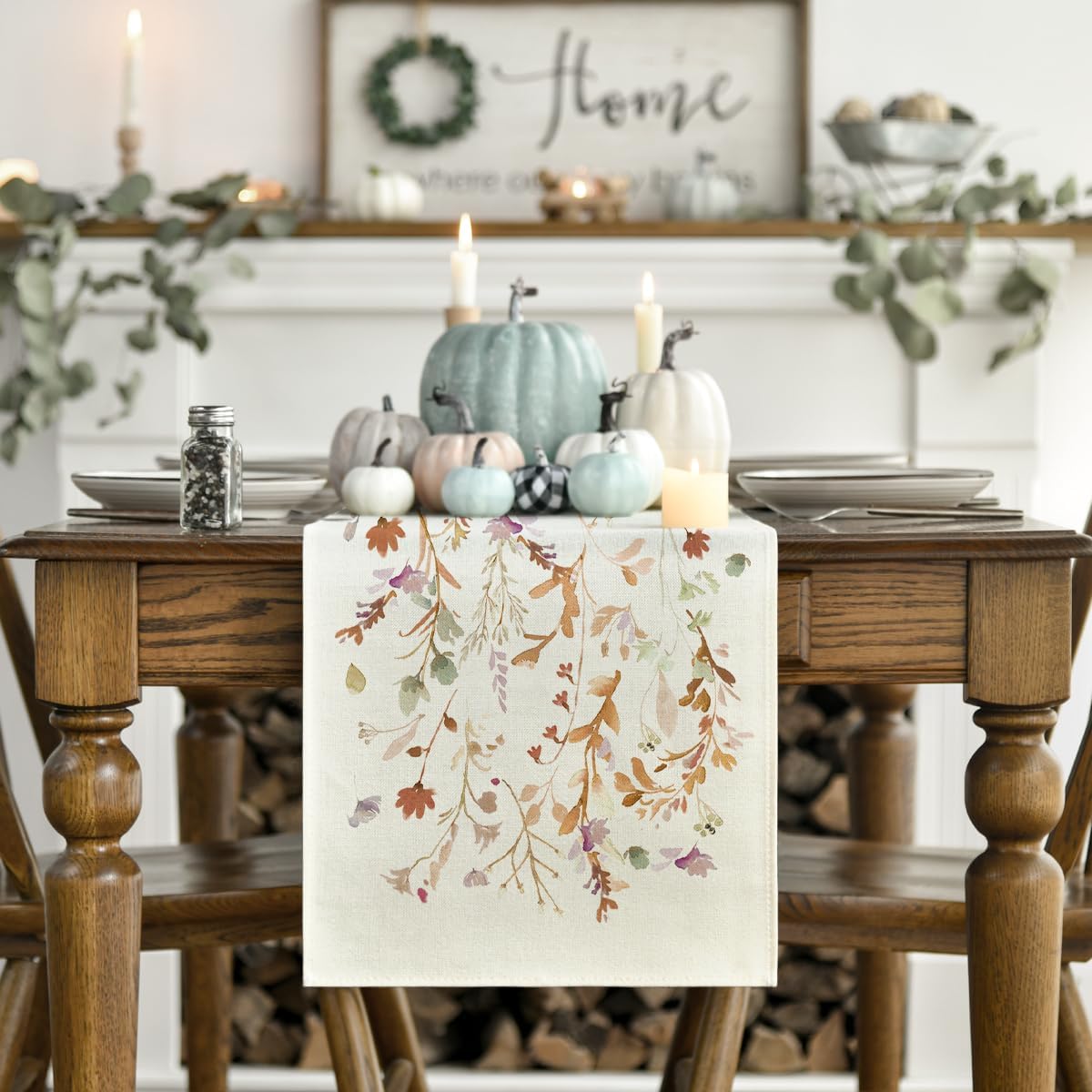 Artoid Mode Floral Leaves Fall Table Runner, Wild Flowers and Grasses Seasonal Autumn Kitchen Dining Table Decoration for Home Party Decor 13x48 Inch