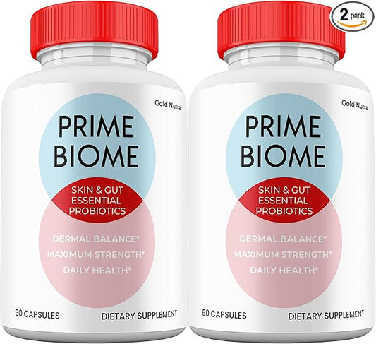 (2 Pack) Prime Biome Pills, Prime Biome All Natural Supplement Skin and Gut Probiotics Capsules, 2 Month Supply