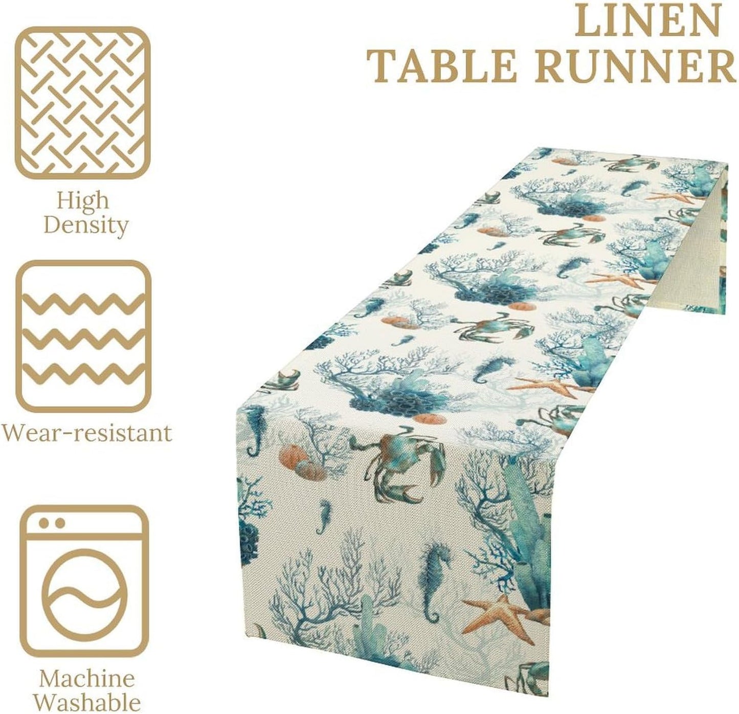 Nautical Coast Table Flag, Ocean Beach Seahorse Shell, Vintage Sailboat Lighthouse Anchor Table Decoration for Indoor and Outdoor Home Party Decor 13x120 Inch