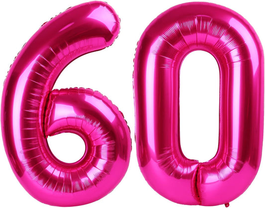 40 Inch Hot Pink Mylar Foil Number 60 Birthday Balloon, Digital Balloons for 60 Party Decorations Supplies, Big Helium Balloon Numbers for 60 Men Women Anniversary