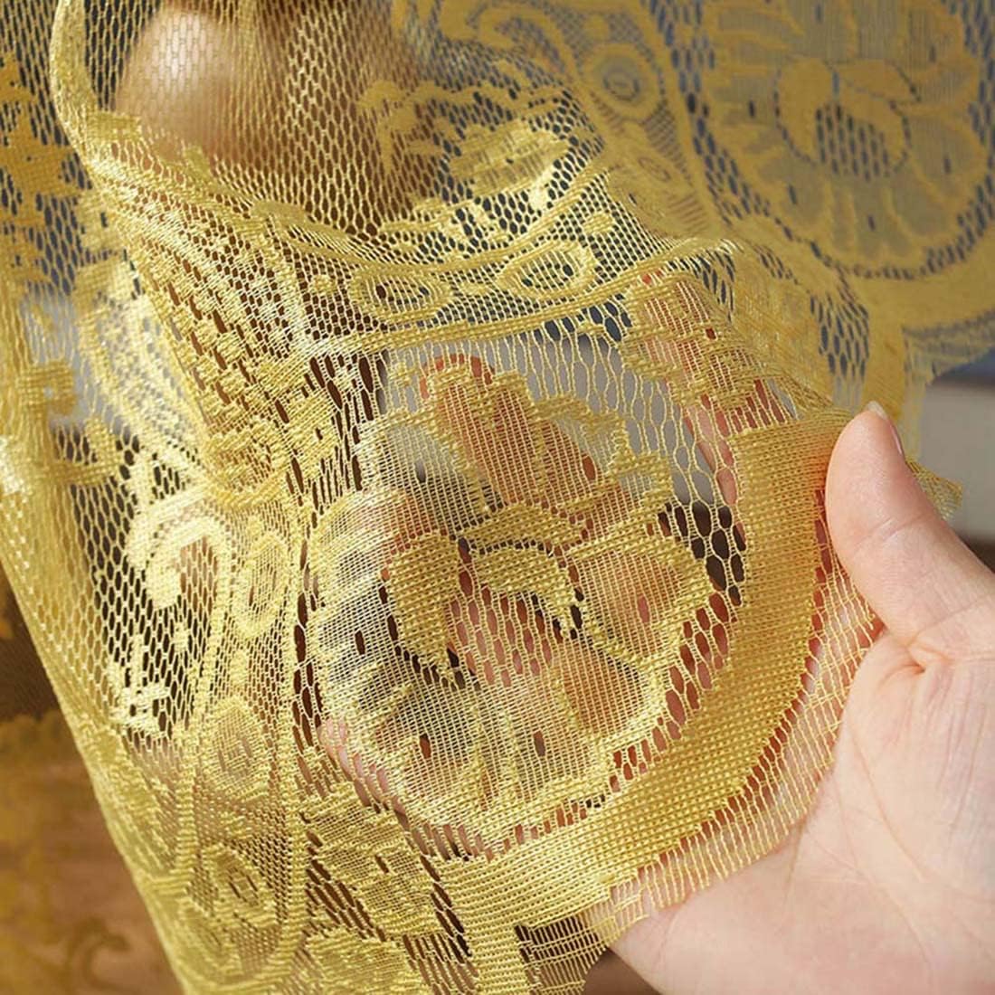 Vintage 60 inch Yellow Lace Tablecloth Floral Embroidered Boho Shabby Chic Small Table Cover for Wedding Halloween Party Dinning Holiday, 1 Piece