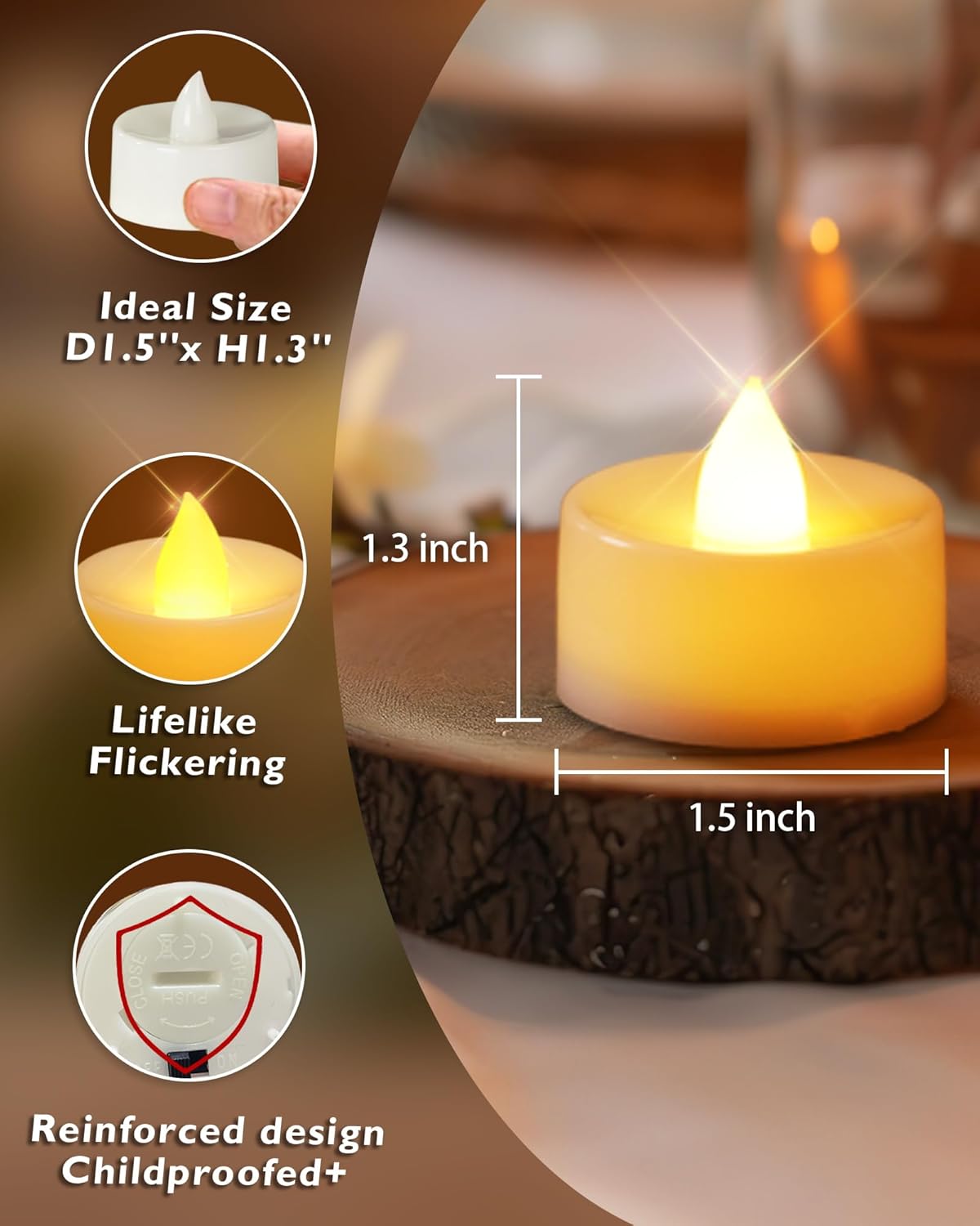 Homemory 12-Pack Flameless LED Tea Lights Candles Battery Operated, 200+Hour Fake Electric Candles TeaLights for Votive, Halloween, Ofrenda, Diya, Wedding Centerpiece Table Decor, Funeral, Christmas