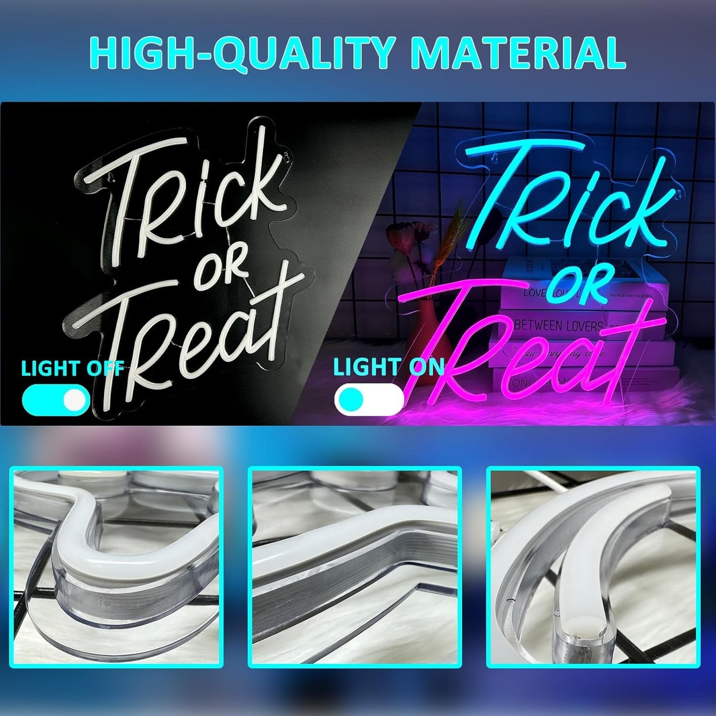 Trick or Treat Neon Sign Halloween, USB Halloween Neon LED Light for Wall Decor, Trick or Treat Halloween Sign Decorations for Home Bar Salon Coffee Stores Porch Front Door