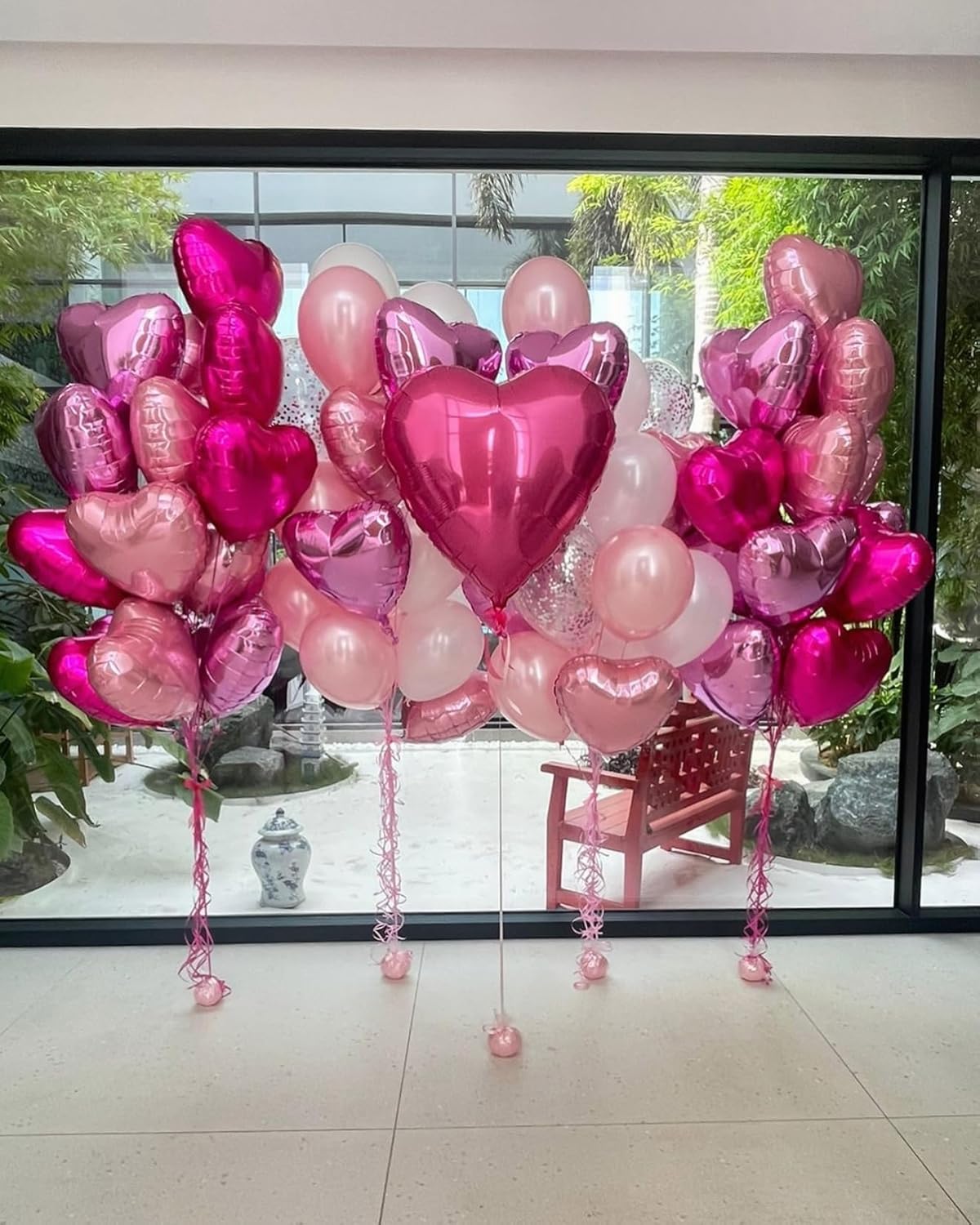12 Pcs Heart Balloons, 18 inch Pearl Pink Heart Shaped Balloons, Big Helium Balloon, Love Foil Balloon for Wedding Baby Shower Anniversary Backdrop Valentine Party Decorations