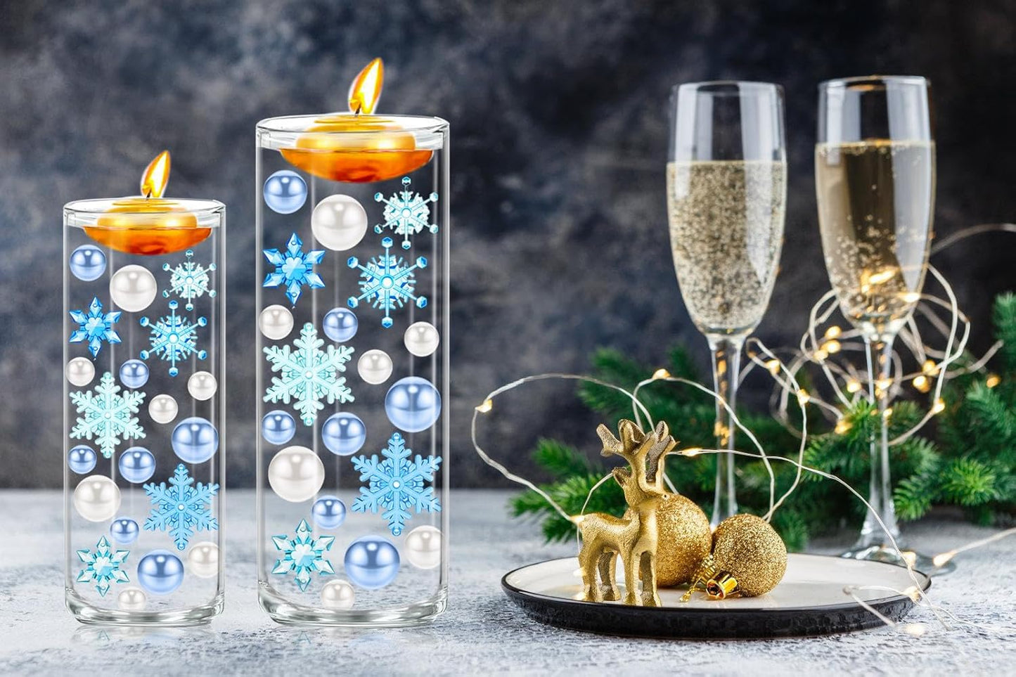 110 Pcs Vase Filler Christmas Decorations and Floating Beads, Snowflake Vases Fillers