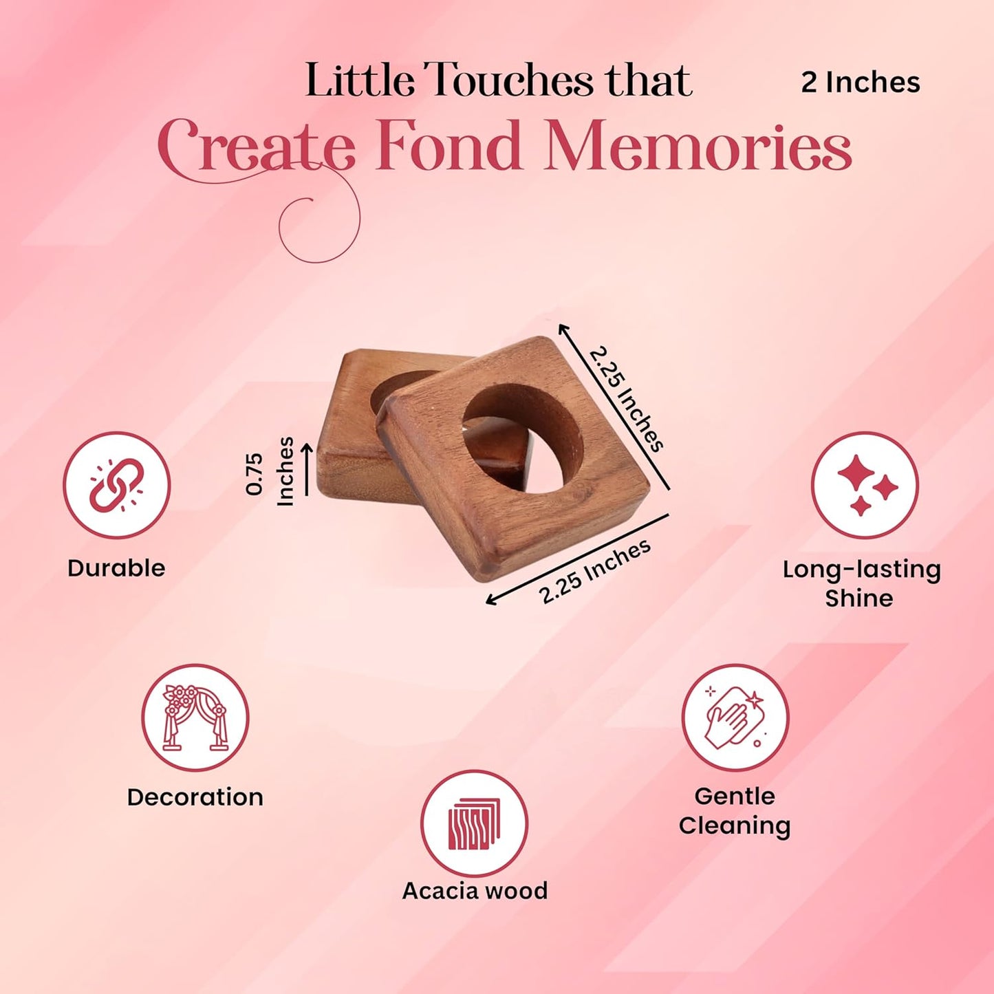 Wooden Napkin Rings Set of 12 Fall Decor for Home Square Acacia Wood Napkin Holders for Dining Table Settings Wood Napkin Ring Rustic Table Décor for Weddings, Parties, and Everyday Use - CLEENTABLE