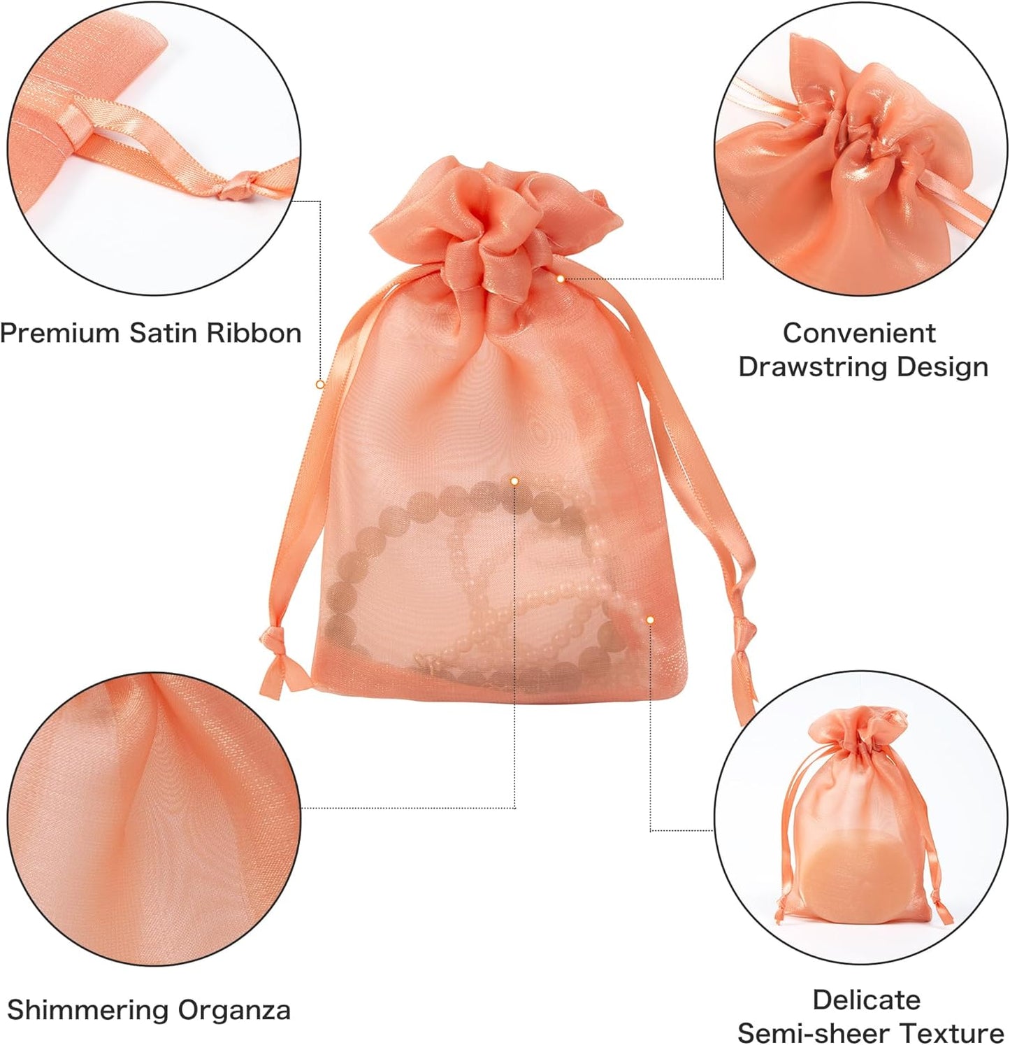 QIANF 20 Pcs Orange Small Organza Bags 4X6 inch for Wedding Favors with Drawstring, Mini Mesh Gift Bags Jewelry Pouch for Candy Bridal Shower Party Favor Baby Shower Christmas