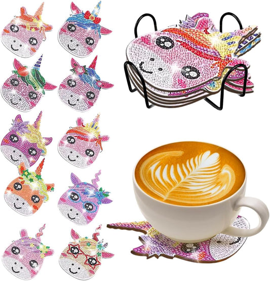 10 pcs Diamond Painting Coasters | Diamond Art Coasters | Unircorn Diamond Art Painting | Perfect Art Craft Gift for Unicorn Lover, Dad, Mom, Grandparents, Brother, Sister. (Unicorn)