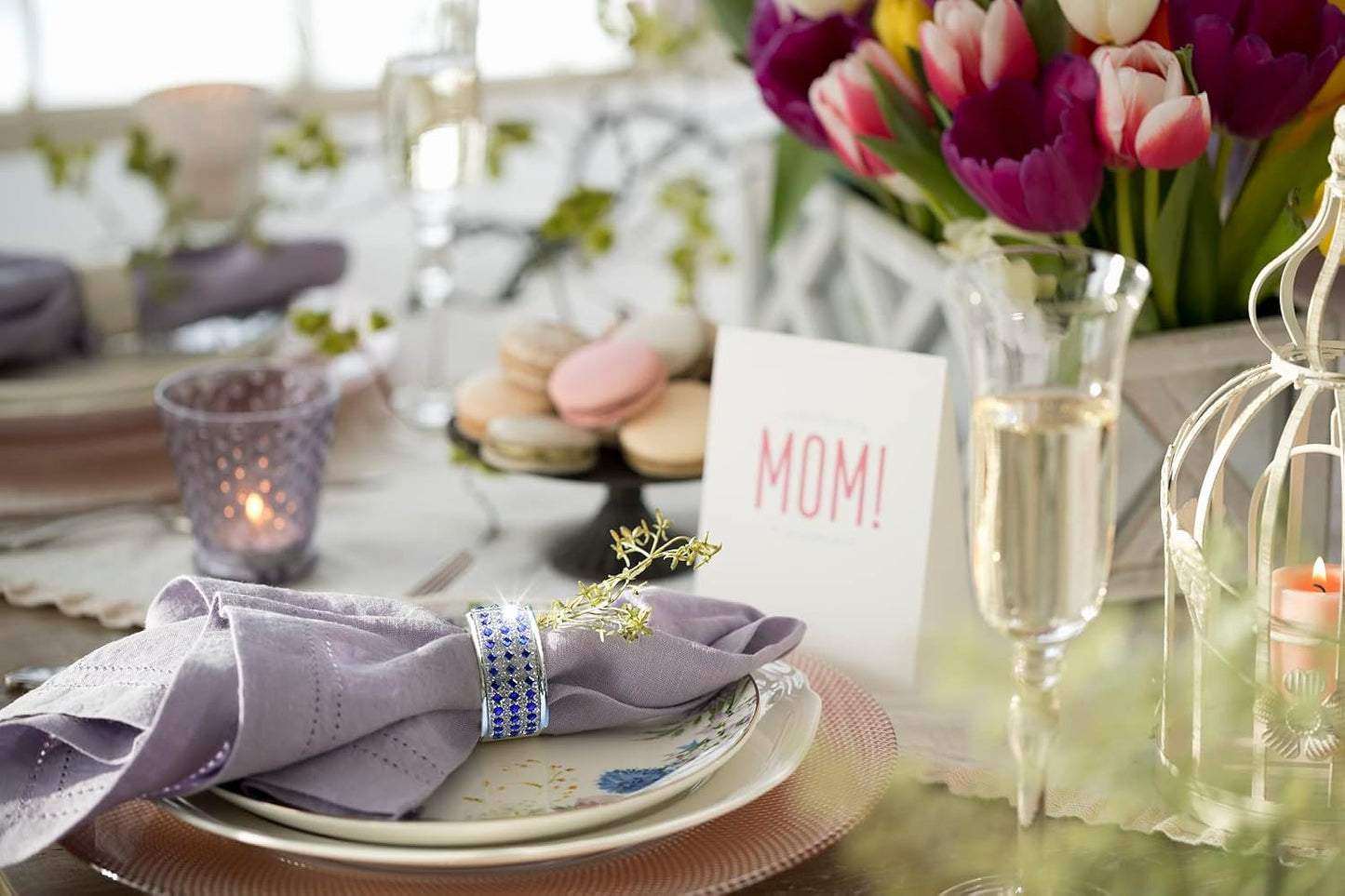 Rhinestone Napkin Ring Diamond Napkin Rings Stainless Steel Blue Crystal Napkin Holder Set of 12 for Dinner, Wedding, Party, Holiday, Banquet,Everyday Table Setting Home Decor