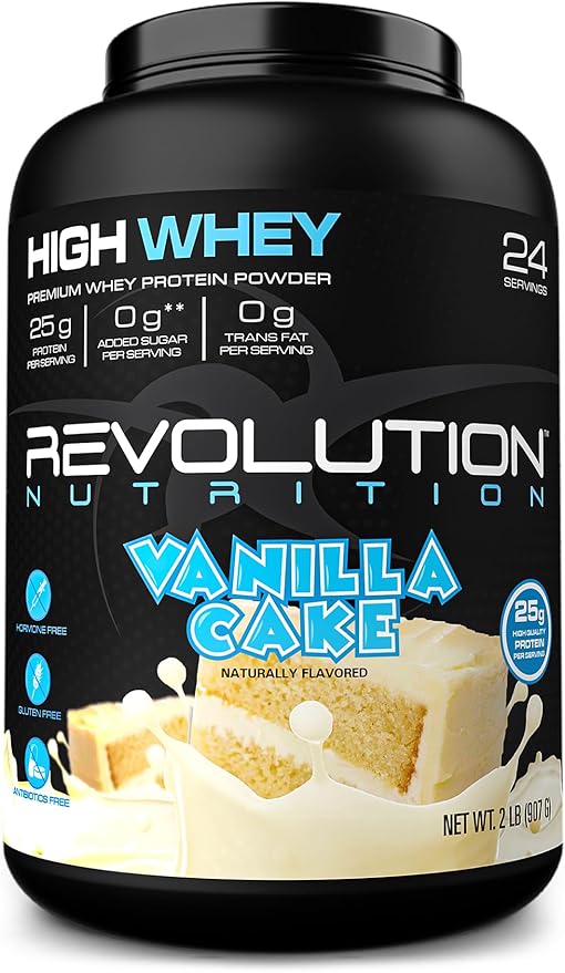 High Whey, Protein Powder 2LB, Whey Isolate, Gluten Free, Lean Muscle Mass for Men & Women, 25g of Protein Per Scoop, 908 g, 24 Servings (Vanilla Cake, 2 Pound)
