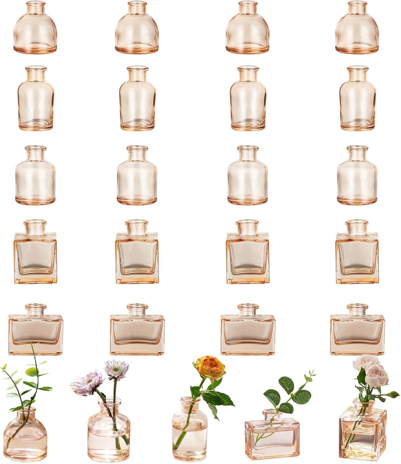 Glasseam Mini Bud Vases for Centerpieces: Clear Small Flower Vase Set of 20 Cute Tiny Glass Table Centerpieces Modern Wedding Birthday Party Baby Shower Dining Room Decoration Champagne