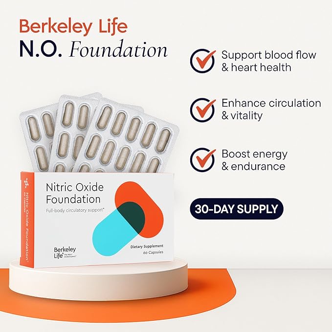 Berkely Life Nitric Oxide Foundation, Full-Body Circulatory Support - Nitric Oxide Supplement with Organic Beet Root Powder Supports Healthy Blood Pressure, Heart & Cardiovascular Health - 60 Capsules