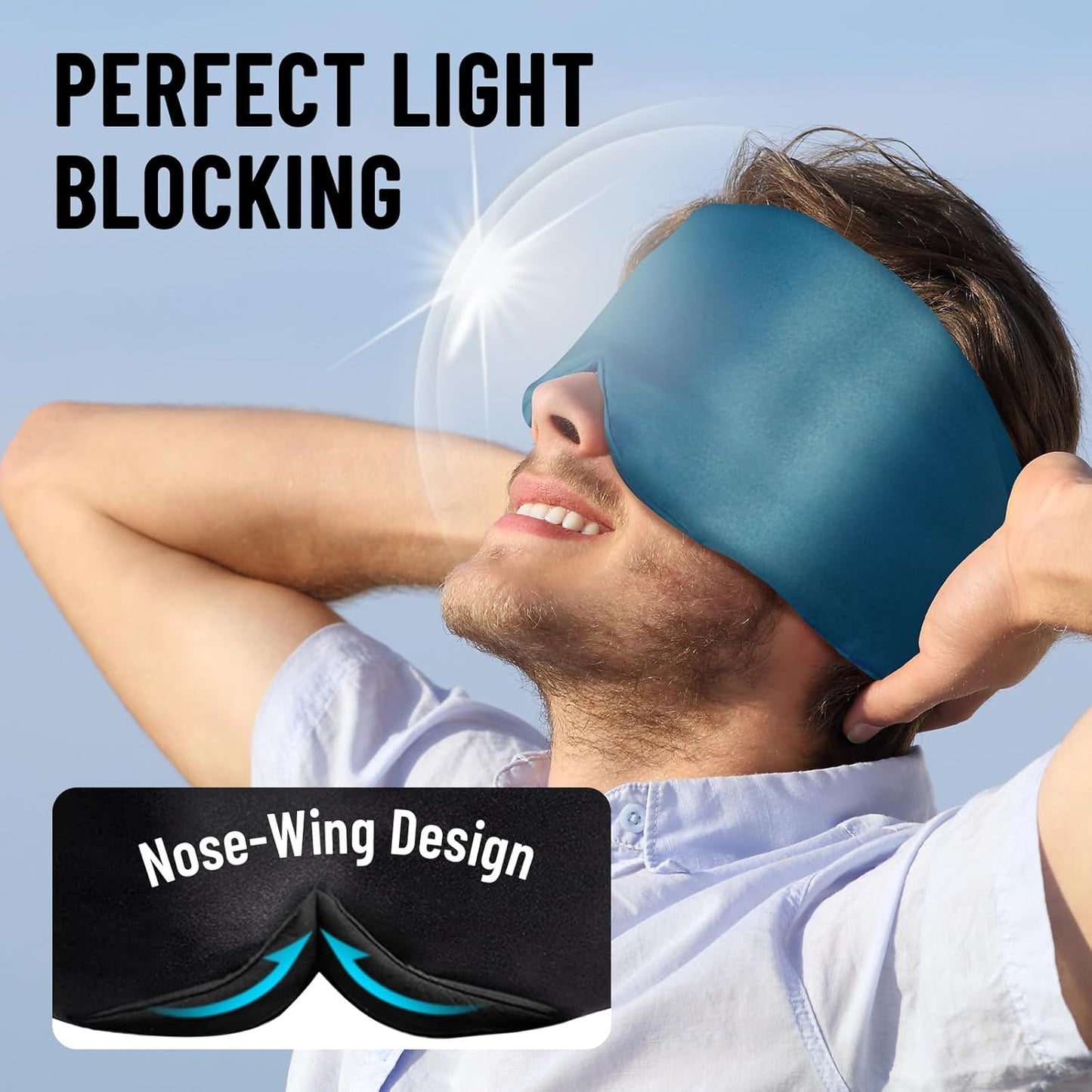 100% Mulberry Silk Sleep Mask, Large Eye Cover for Sleeping, Comfortable and Pressure-Free Sleeping Masks for Women Men, Completely Blackout (Peacock Blue)