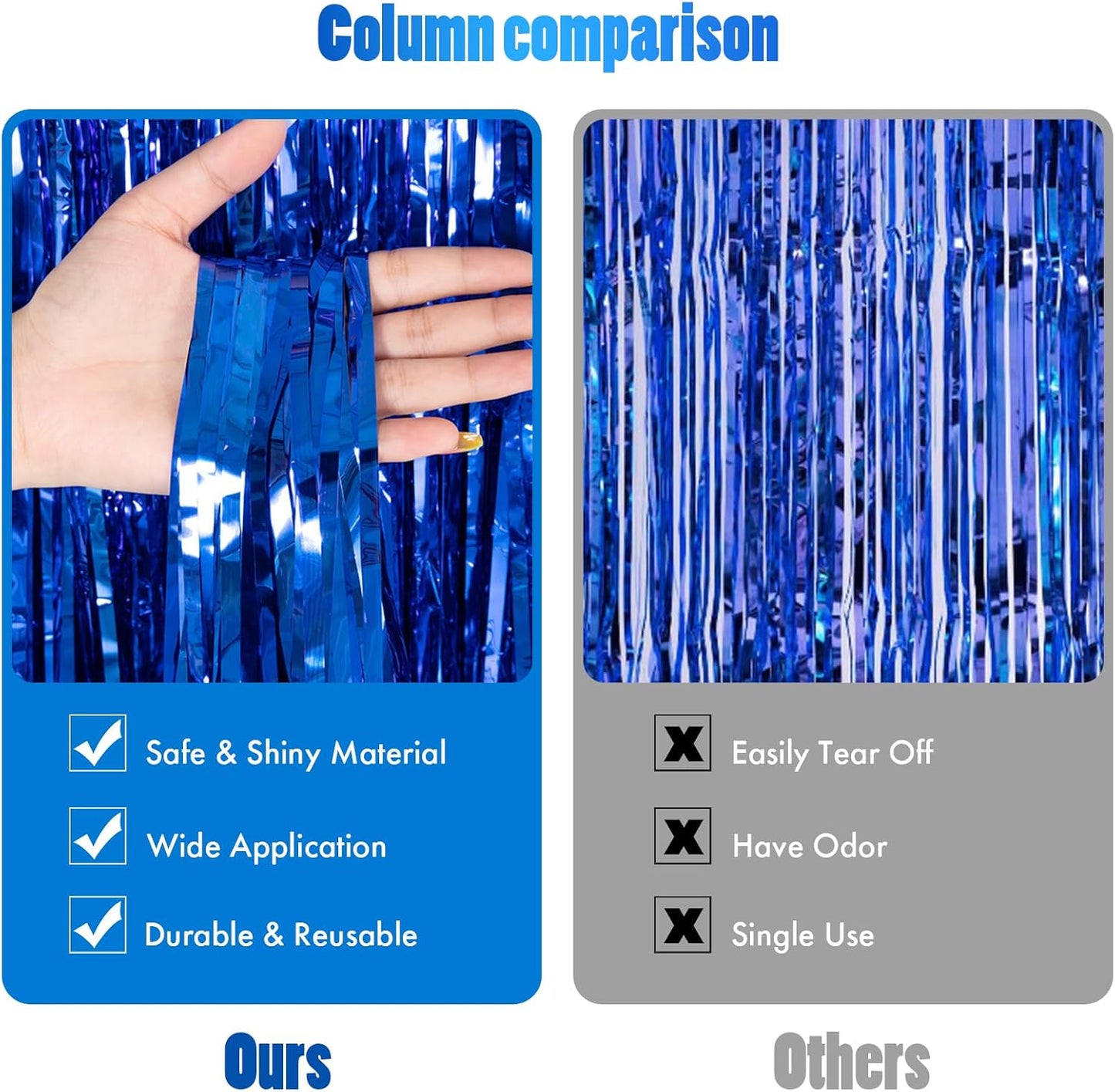 CANREVEL 2 Pack 3.3x8.2 Feet Dark Blue Foil Fringe Backdrop Curtains, Tinsel Streamers for Ocean Birthday Party Decorations, Graduation, Halloween, Under The Sea, Disco Party