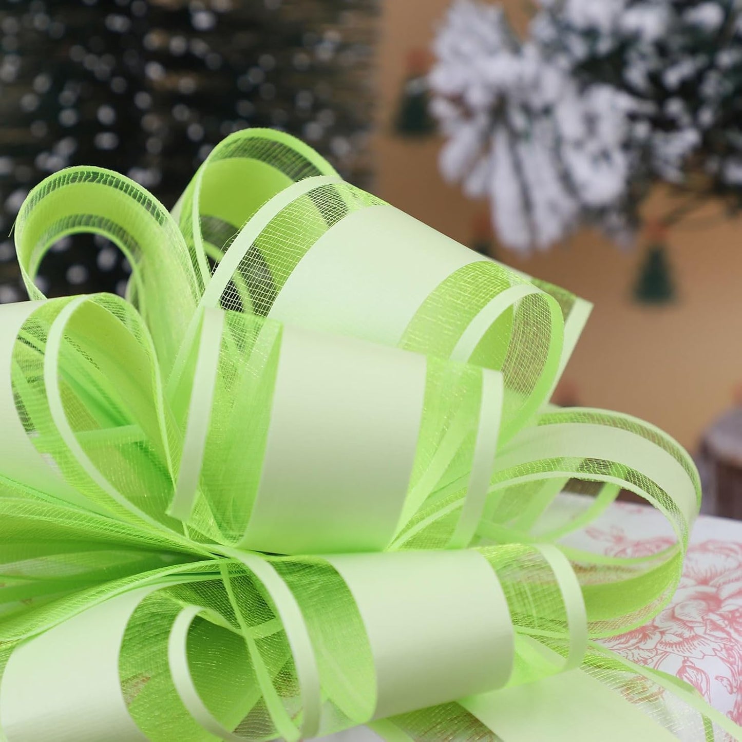 6Pcs 6inch Pull Bow Gift Wrapping,Pull Bow For Gift Basket, Gift Bag Box Wrapping Decor, Valentines Day, Birthday, Anniversary, Wedding, Flower Packaging (Bright Green)
