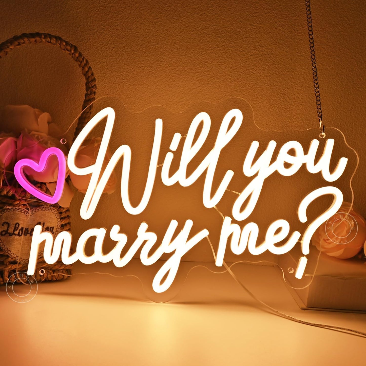 SYLHOME Will You Marry Me ? Led Neon Light Sign Heart Wedding Proposal Bedroom Wall Sign Decor Bridal Shower Engagement Party Backdrop 15.75" X 9.45" USB
