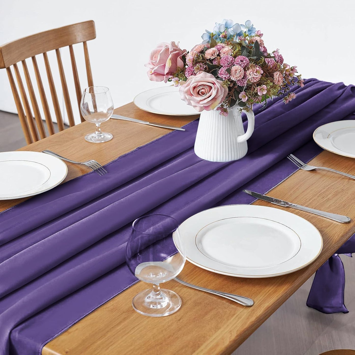 5 Pack 10Ft Chiffon Purple Table Runner Sheer 29x120 Inch for Romantic Wedding Decor Bridal & Baby Shower Birthday Rustic Party Decoration