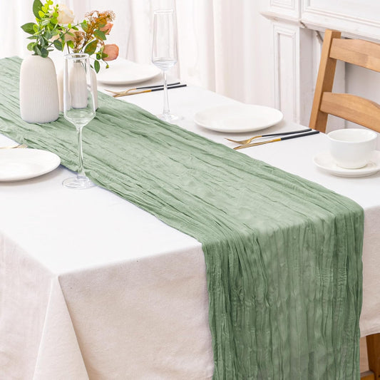 2 Pcs Sage Green Cheesecloth Table Runner - 120 inch 10FT Boho Rustic Gauze Cheese Cloth Table Runner Decor for Spring Summer Party Wedding Birthday Baby Bridal Shower Home