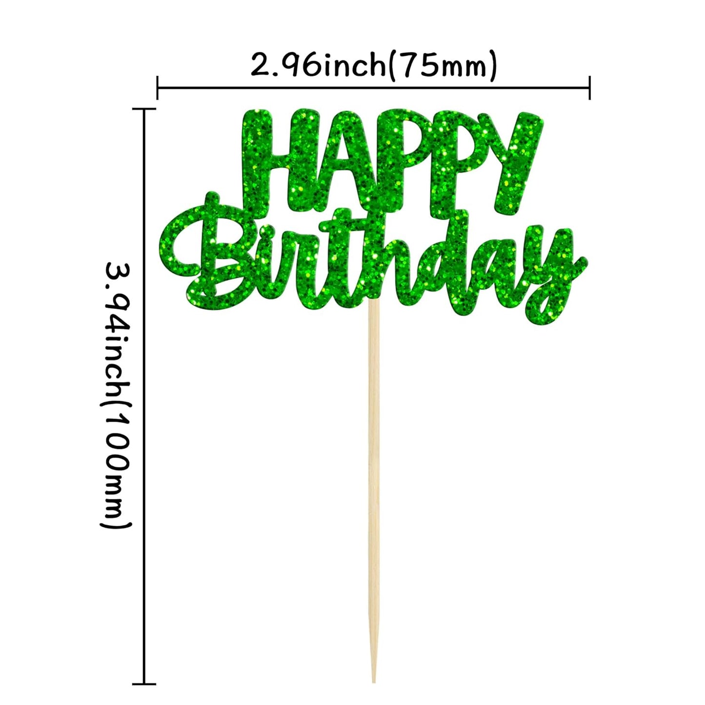 Gyufise 24 Pcs Happy Birthday Cupcake Toppers Glitter Cupcake Food Picks for Celebrating Theme Party Cake Decorations Supplies Green