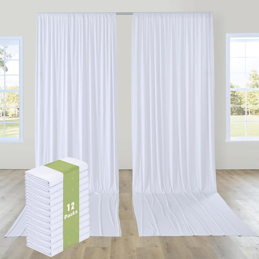 PartyVillage 60ft×15ft White Backdrop Curtain for Wedding Parties, 12 Panels Wrinkle Free 15 FT Long Polyester Photo Backdrop Drapes Back Drop Cloth for Birthday Photography Background