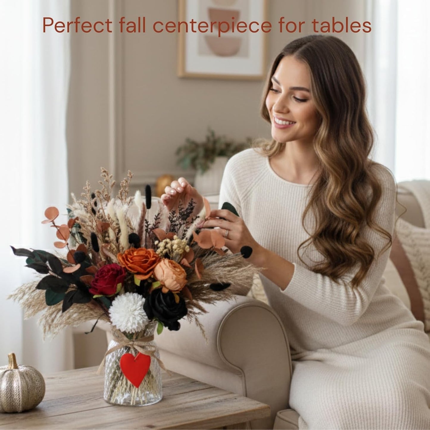 RyddeligHome Fall Flower Arrangements in Vase 100pcs, Fall Centerpieces for Tables, Coffee Dining Table Centerpiece Decor for Home, Thanksgiving Christmas Winter Decorations, Centro De Mesa De Otoño