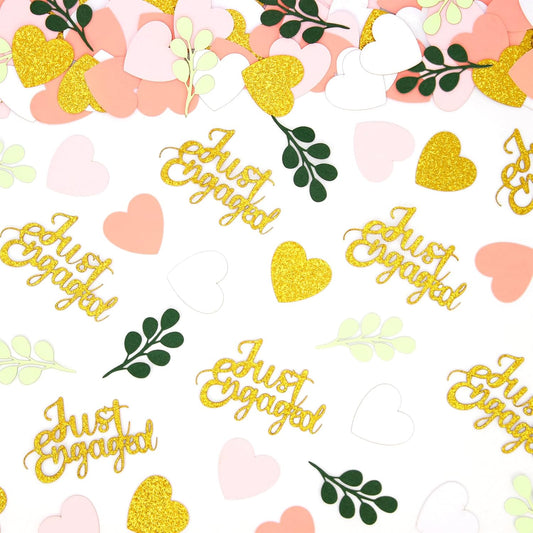 200PC Engagement Confetti for Engagement Party Decorations Sage Green and Pink Gold Heart Just Engaged Table Confetti for Wedding Shower Bachelorette Party Decorations